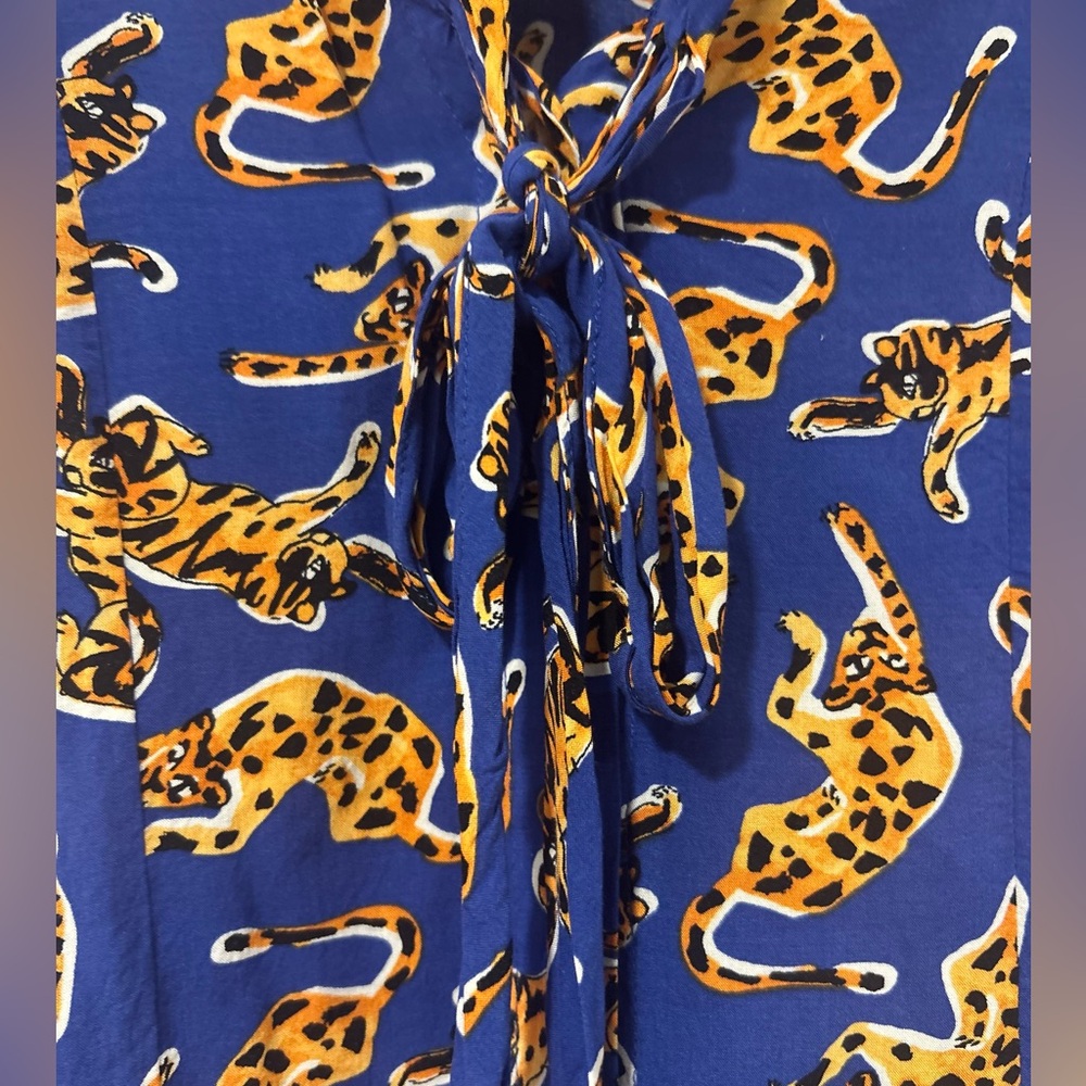 Anthropologie Blue and Orange Animal Print Blouse - Picture 3 of 4